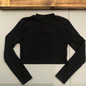 American Apparel 95% Cotton Black Cropped Baby Rib Long-Sleeve Mock Neck Top